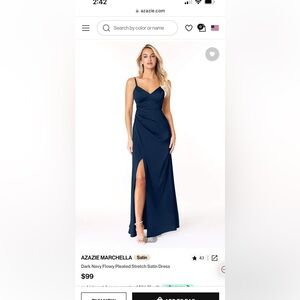 Azazie Marchella Satin Stretch Dress -Dark Navy